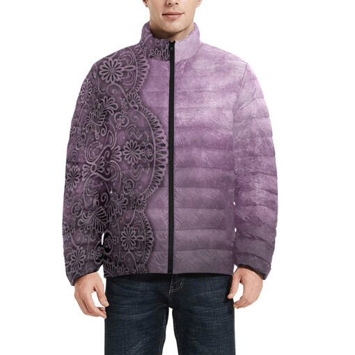 Violet Lace Ornament Men's Padded Jacket - Image 3