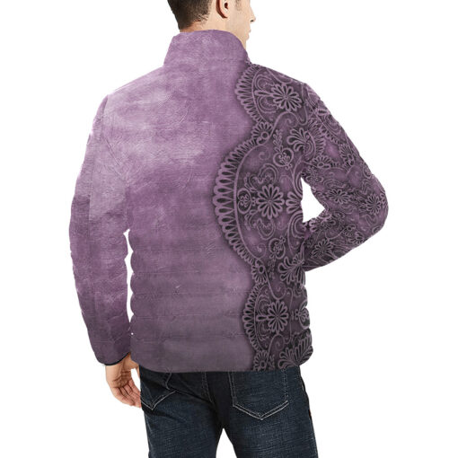 Violet Lace Ornament Men's Padded Jacket - Image 4