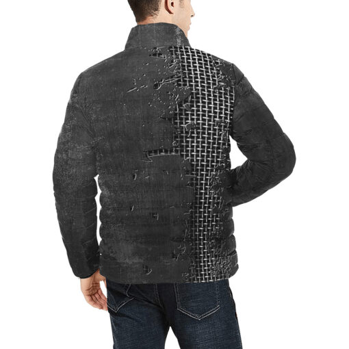 Metal Grid Cracks Scratches Men's Padded Jacket - Image 4