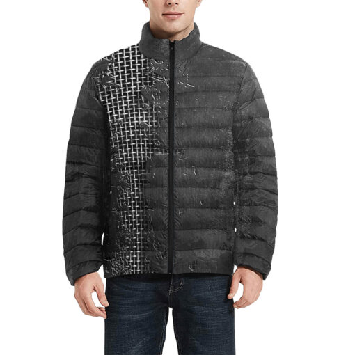 Metal Grid Cracks Scratches Men's Padded Jacket - Image 3