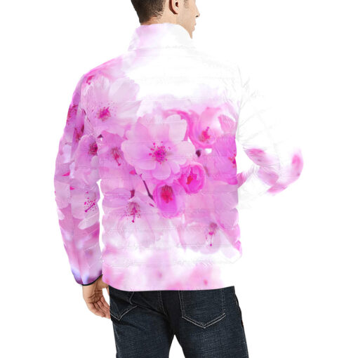 Pink Sakura Flowers Men's Padded Jacket - Image 4