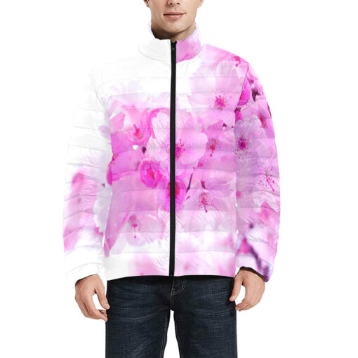 Pink Sakura Flowers Men's Padded Jacket - Image 3