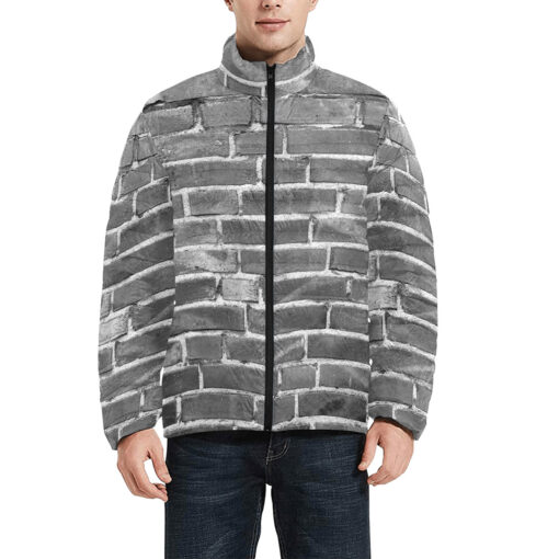 Gray Bricks Wall Men's Padded Jacket - Image 3