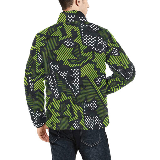 Green Geometric Men's Padded Jacket - Image 4