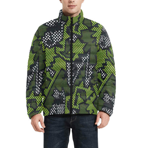 Green Geometric Men's Padded Jacket - Image 3