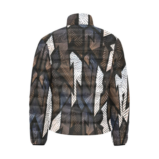 Retro Brown Geometric Men's Padded Jacket - Image 2