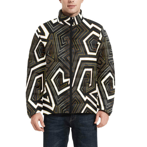 Retro Geometric Gold Frame Men's Padded Jacket - Image 3