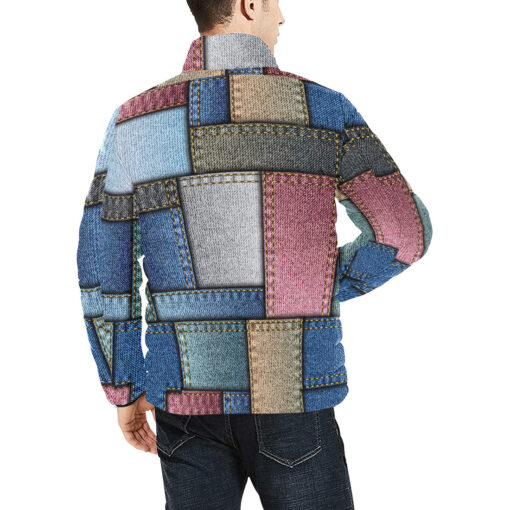 Denim Patchwork Men's Padded Jacket - Image 4