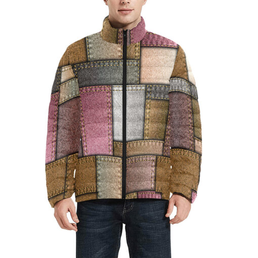 Denim Patchwork Men's Padded Jacket - Image 3