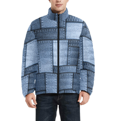 Denim Patchwork Men's Padded Jacket - Image 3