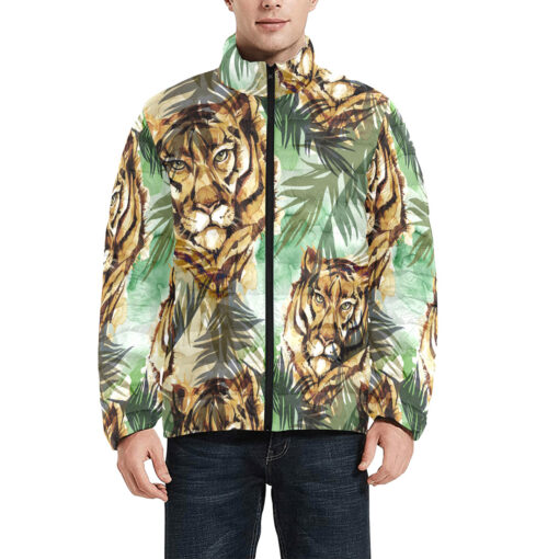 Tigers Exotic Tropical Leaves Men's Padded Jacket - Image 3