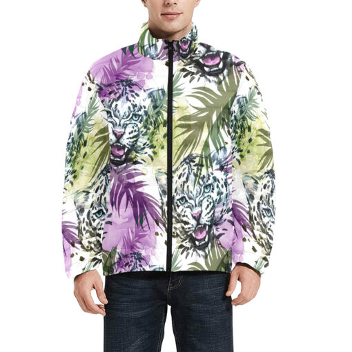 Leopards Exotic Tropical Leaves Men's Padded Jacket - Image 3