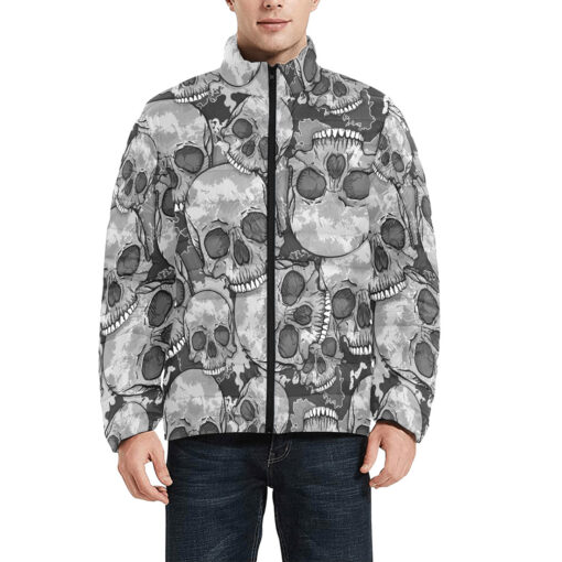 Gray Skulls Camouflage Men's Padded Jacket - Image 3