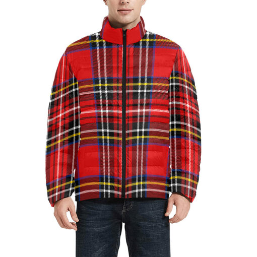 Classic Red Tartan Men's Padded Jacket - Image 3