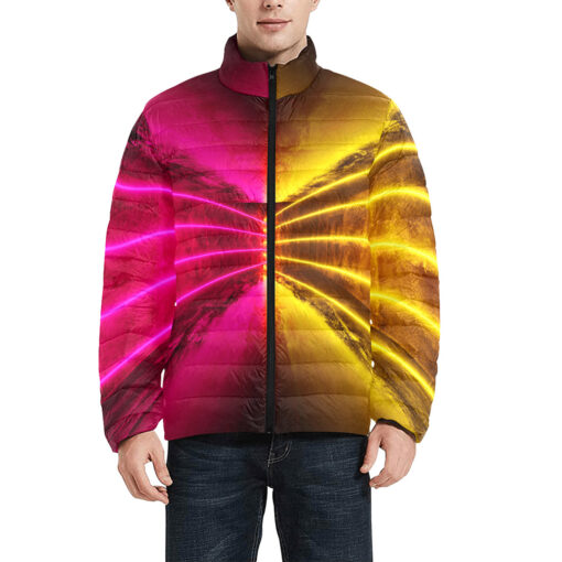 Red Yellow Futuristic Glowing Neon Men's Padded Jacket - Image 3