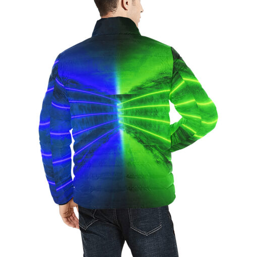 Green Blue Futuristic Glowing Neon Men's Padded Jacket - Image 4