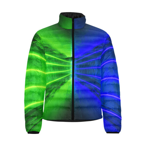 Green Blue Futuristic Glowing Neon Men's Padded Jacket