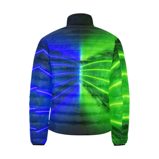 Green Blue Futuristic Glowing Neon Men's Padded Jacket - Image 2