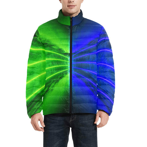 Green Blue Futuristic Glowing Neon Men's Padded Jacket - Image 3