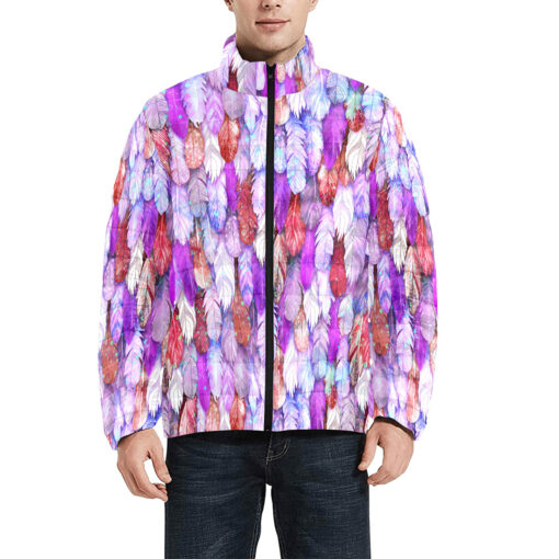 Colorful Feathers Plumage Men's Padded Jacket - Image 3