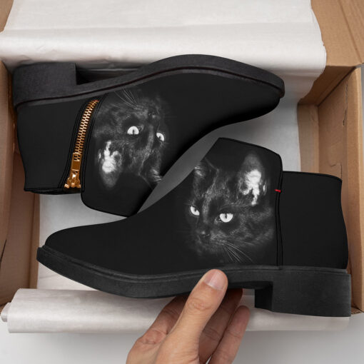 Black Cat Print Fashion Boots