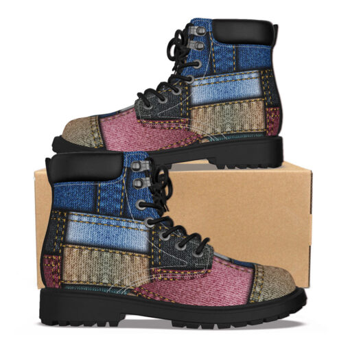 Denim Patchwork Short Boots