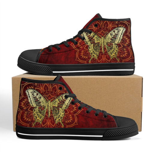 Golden Butterfly on Red High-Top Shoes