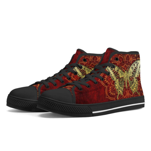 Golden Butterfly on Red High-Top Shoes - Image 2