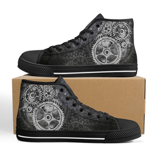 Gray Steampunk Gears High-Top Shoes