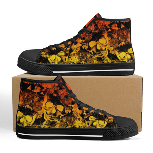 Yellow and Orange Skulls with Flowers High-Top Shoes