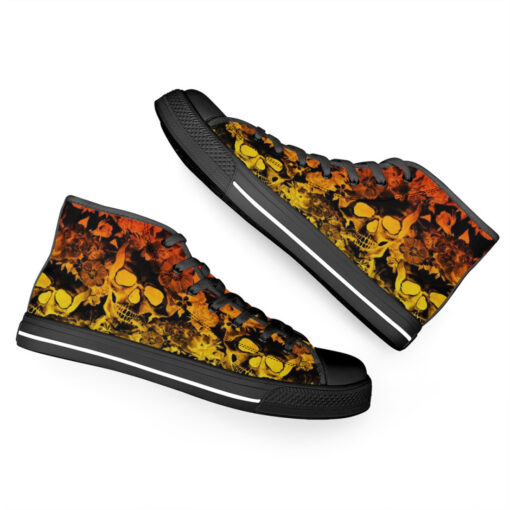 Yellow and Orange Skulls with Flowers High-Top Shoes - Image 6