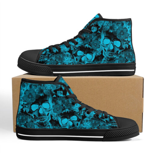 Aqua Blue Skulls with Flowers High-Top Shoes