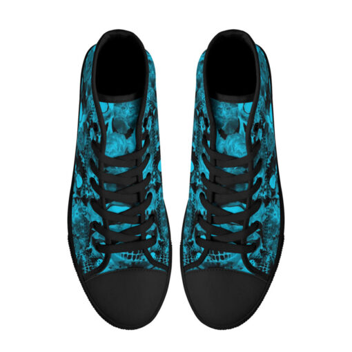 Aqua Blue Skulls with Flowers High-Top Shoes - Image 3