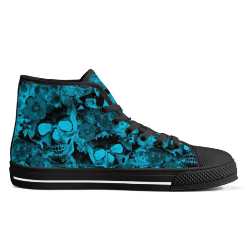 Aqua Blue Skulls with Flowers High-Top Shoes - Image 5