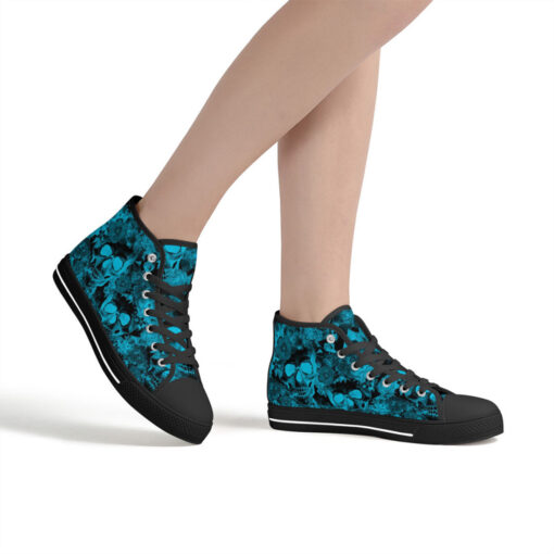 Aqua Blue Skulls with Flowers High-Top Shoes - Image 7