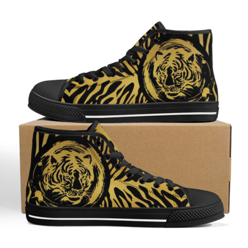 Gold on Black Tiger High-Top Shoes