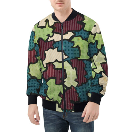 Grunge Fabric Patchwork Bomber Jacket - Image 2