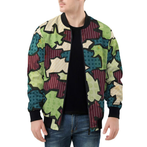 Grunge Fabric Patchwork Bomber Jacket