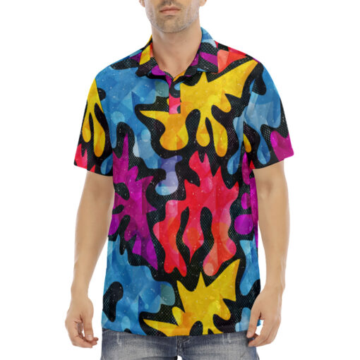 Psychedelic Bright Graffiti Velvet Polo Shirt - Image 2