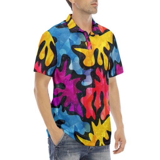 Psychedelic Bright Graffiti Velvet Polo Shirt - Image 3