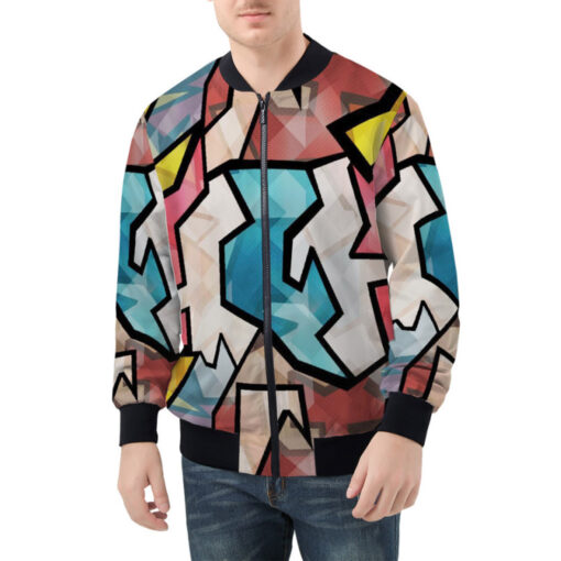 Bright Graffiti Geometric Bomber Jacket - Image 2