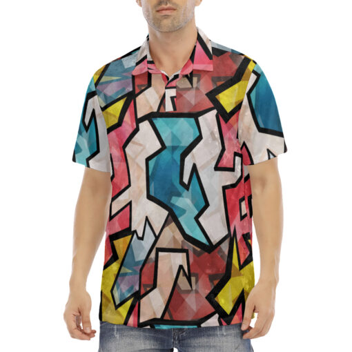 Bright Graffiti Geometric Velvet Polo Shirt - Image 2