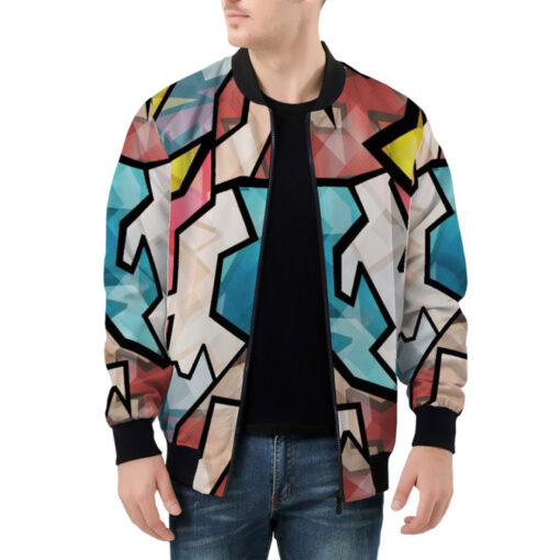 Bright Graffiti Geometric Bomber Jacket