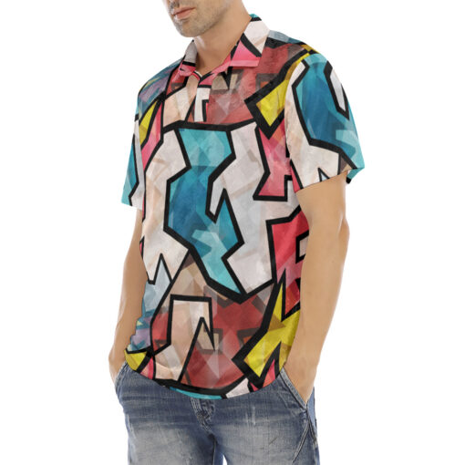 Bright Graffiti Geometric Velvet Polo Shirt