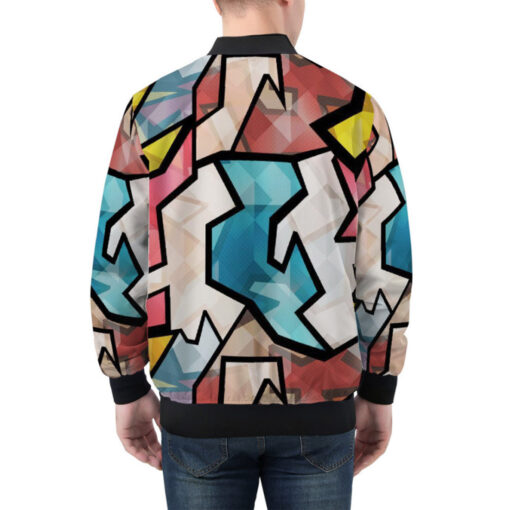 Bright Graffiti Geometric Bomber Jacket - Image 3