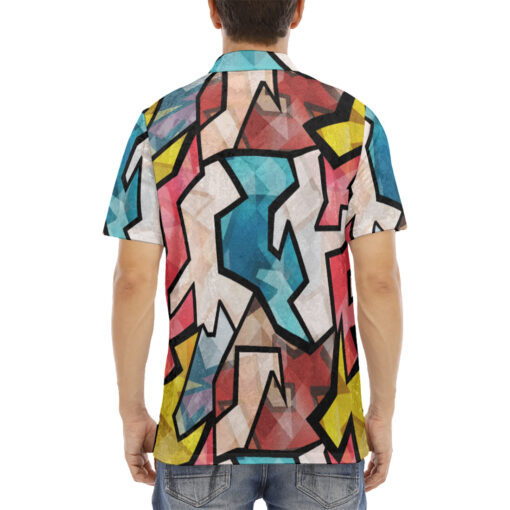 Bright Graffiti Geometric Velvet Polo Shirt - Image 4