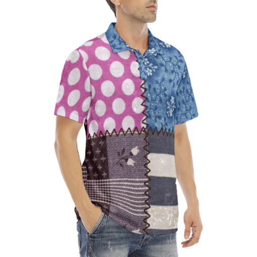 Cloth Patchwork Velvet Polo Shirt - Image 3