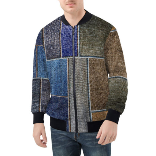 Dual Denim Patchwork Bomber Jacket - Image 2