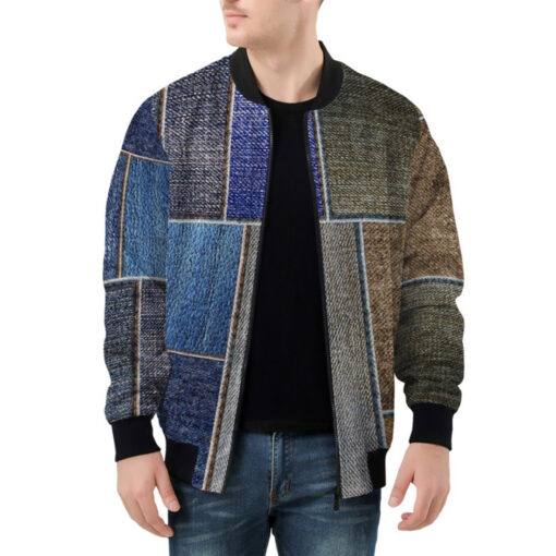 Dual Denim Patchwork Bomber Jacket