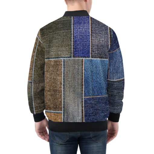 Dual Denim Patchwork Bomber Jacket - Image 3